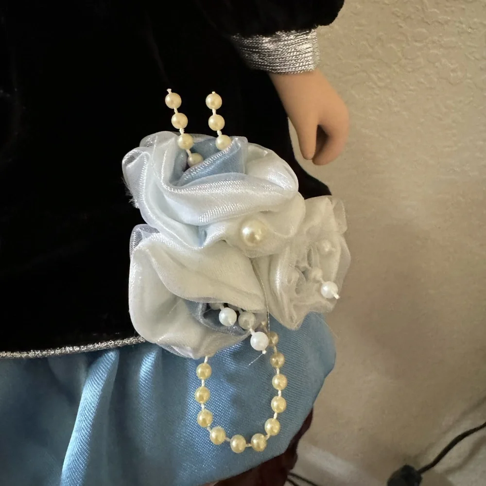 Standing Porcelain Victorian Doll with Stand, 17 inches Tall